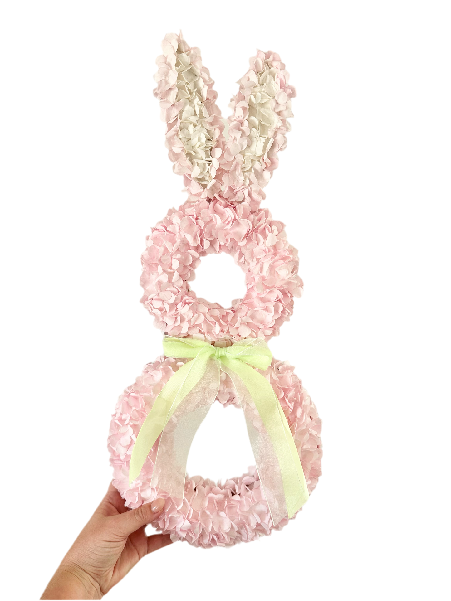 Light Pink Floral Bunny Wreath with Pastel Green Ribbon