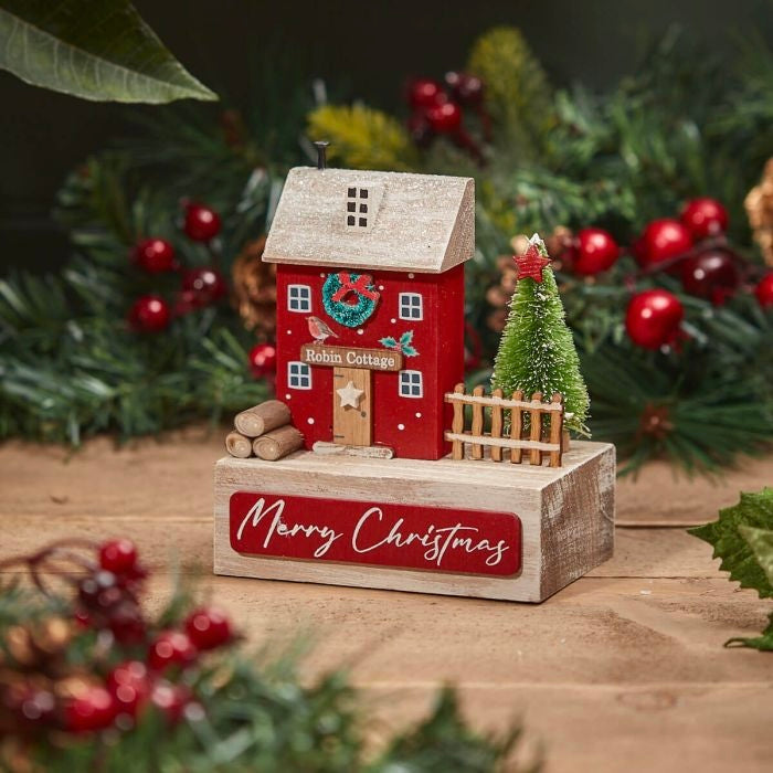 Christmas Wooden Robin Cottage