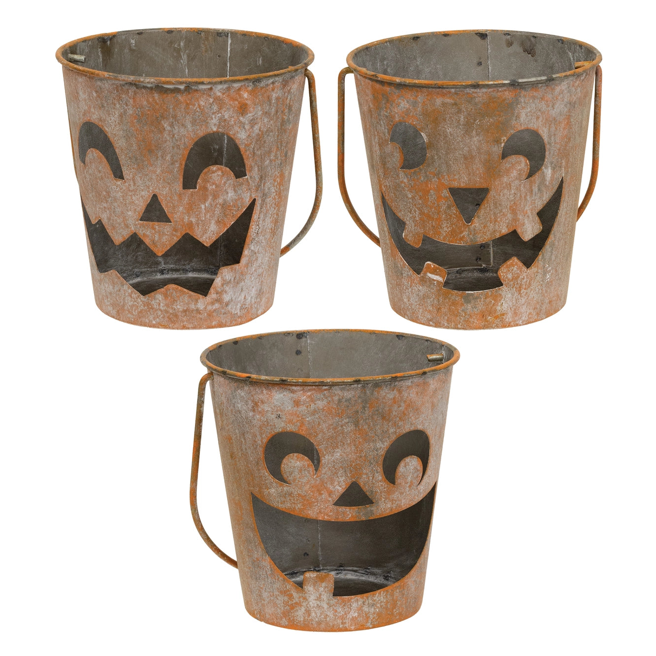 Distressed Metal Jack O Lantern Luminary Bucket Assorted
