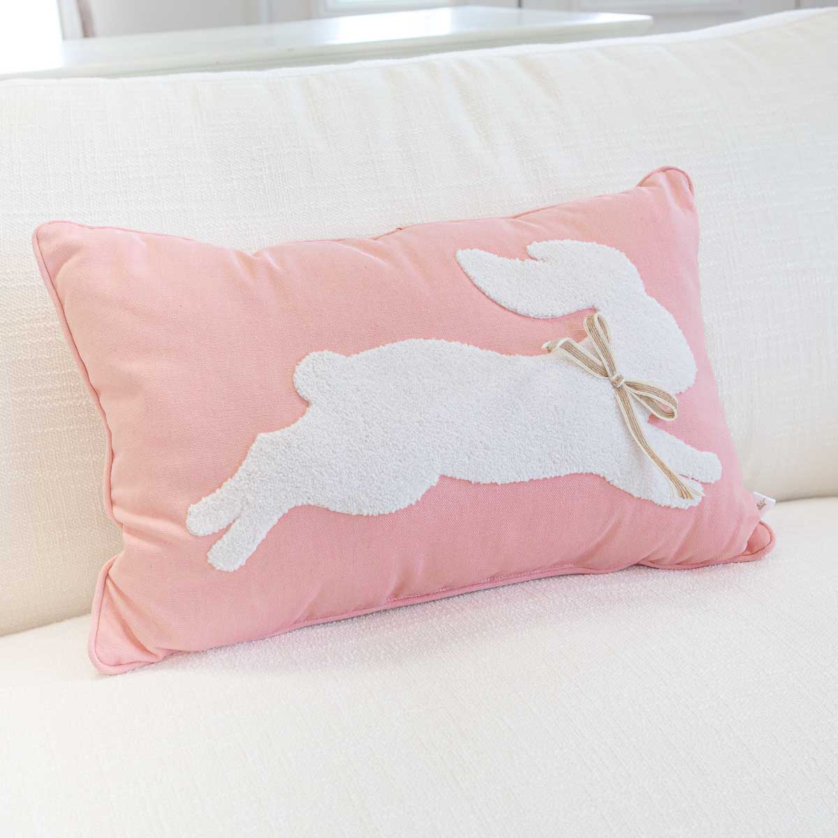 Light pink Leaping Bunny Lumbar Pillow