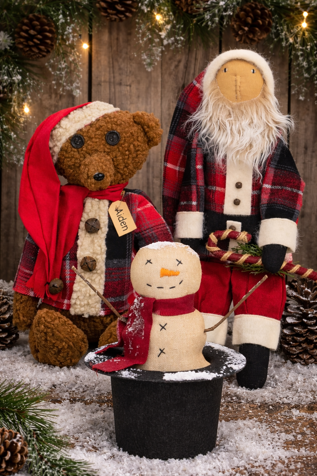 Plaid Coat Santa Doll With Jingle Bell Candy Cane 58cm