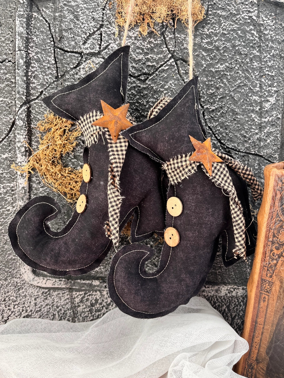 PRE ORDER - Halloween Rustic Primitive Hanging Witch Boots - 2026 SEPTEMBER ARRIVAL