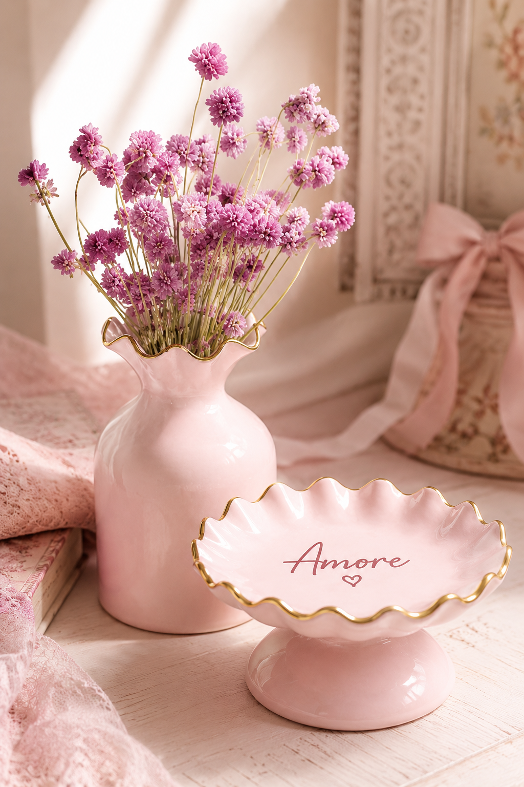 PRE ORDER - Pink Ceramic Flower Vase With Gold Detail 🩷 - 2026 OCTOBER ARRIVAL