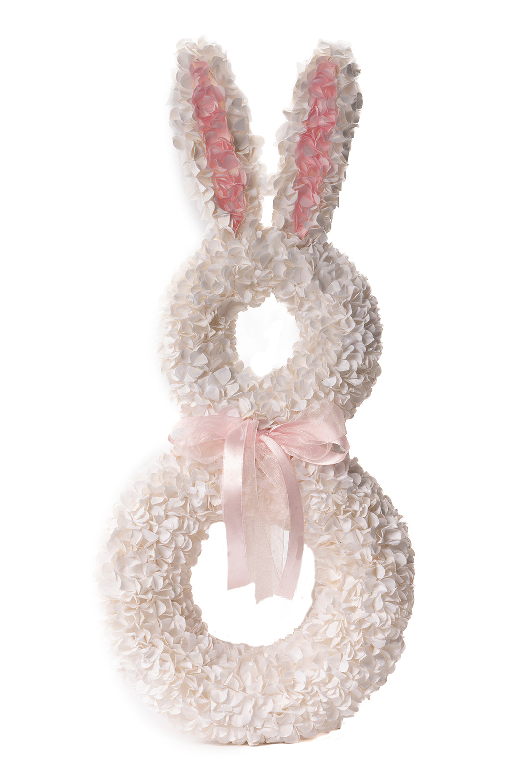 White Bunny Floral Wreath with Pink Ribbon