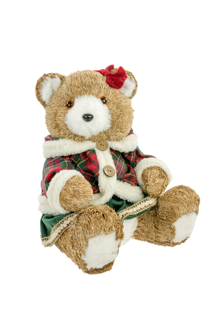 Sitting Plaid Christmas Wood Straw Bear Girl - 2026 SEPTEMBER ARRIVAL