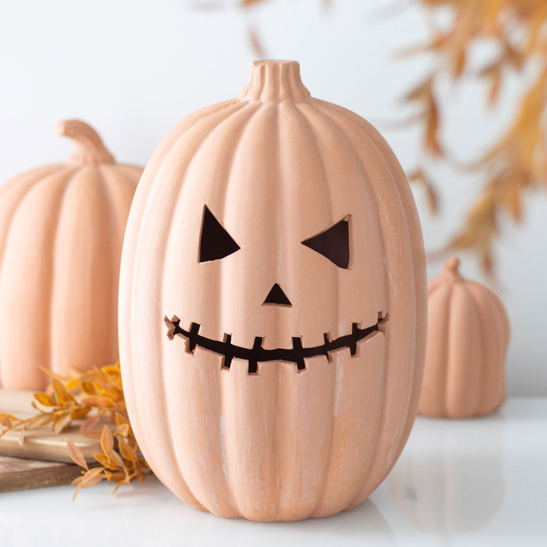 Terracotta Pumpkin Head Ornament with Cut Out Face 30cm