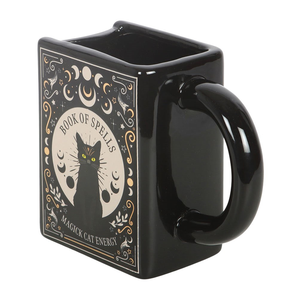 Black Cat Magic Book of Spells Ceramic Book Shaped Mug