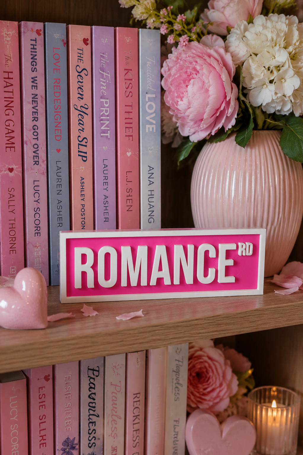 PRE ORDER - Small Bright Pink “Romance” Standing Block Book Shelf Sign 📚 - 2026 AUGUST ARRIVAL