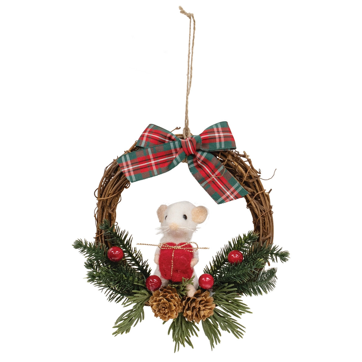 PRE ORDER - Hanging Rattan Wreath with Felt Mouse - 2026 OCTOBER ARRIVAL