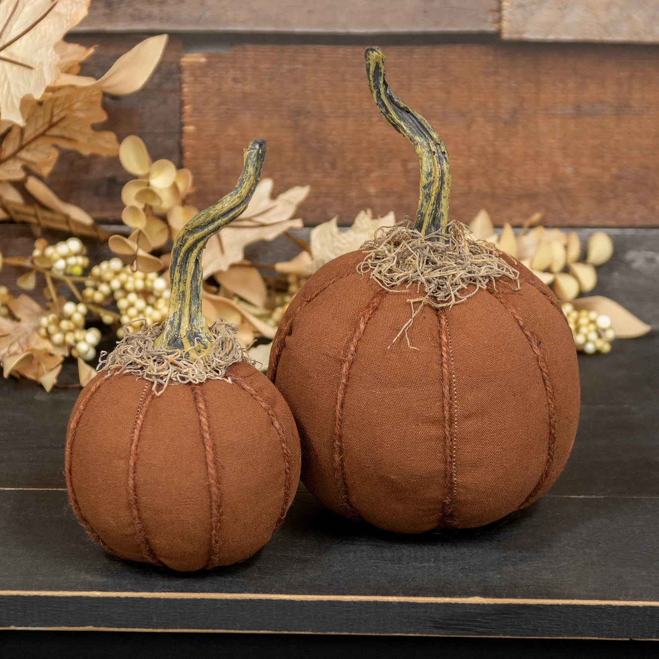 Small Stuffed Mossy Top Round Orange Pumpkin