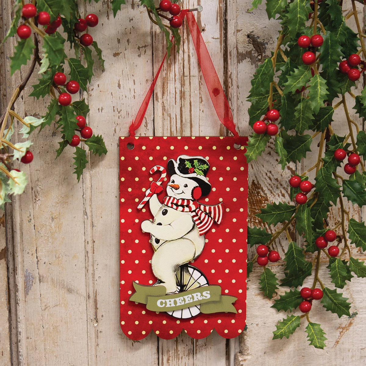 PRE ORDER - Layered Wooden Vintage Cheers Snowman Hanger Sign - 2026 OCTOBER ARRIVAL