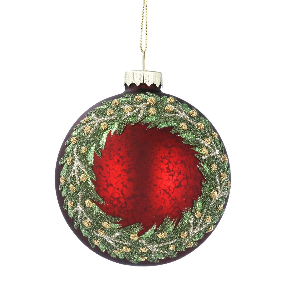 PRE ORDER - Antique Red Glass Bauble With Green Beaded Wreath - 2026 OCTOBER ARRIVAL