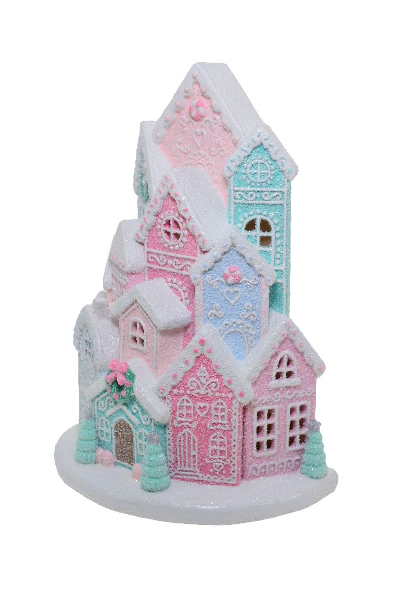 Pastel Pink & Blue LED Gingerbread Christmas Village