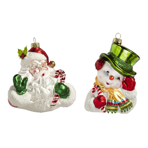 Tinsel Town Retro Glass Santa & Snowman Ornaments Assorted