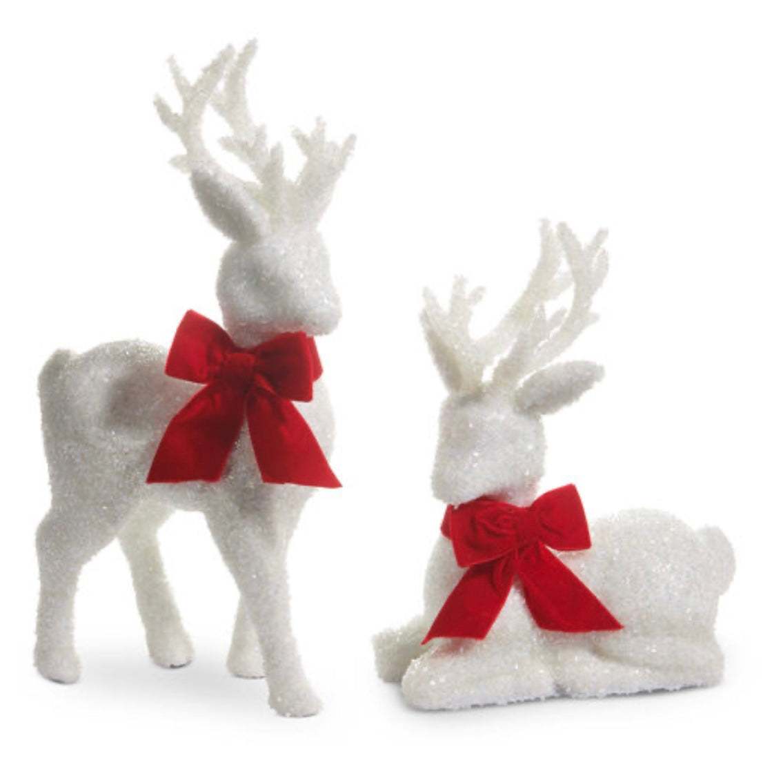 Make It Merry White Glitter Deer With Red Bow Set of 2 - OCTOBER ARRIVAL