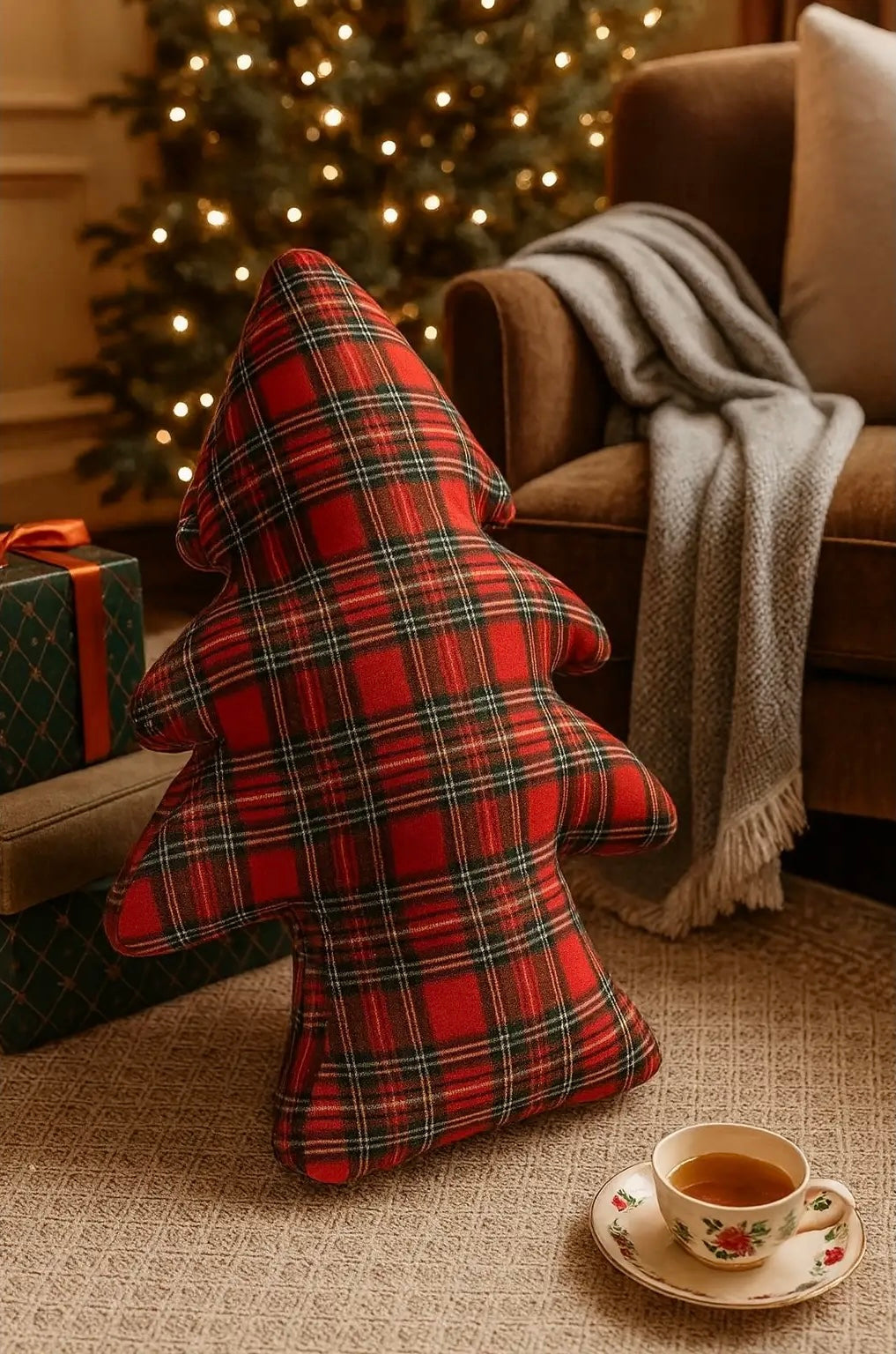 PRE ORDER - Red Plaid Christmas Tree Shaped Filled Pillow 🎄- 2026 AUGUST ARRIVAL