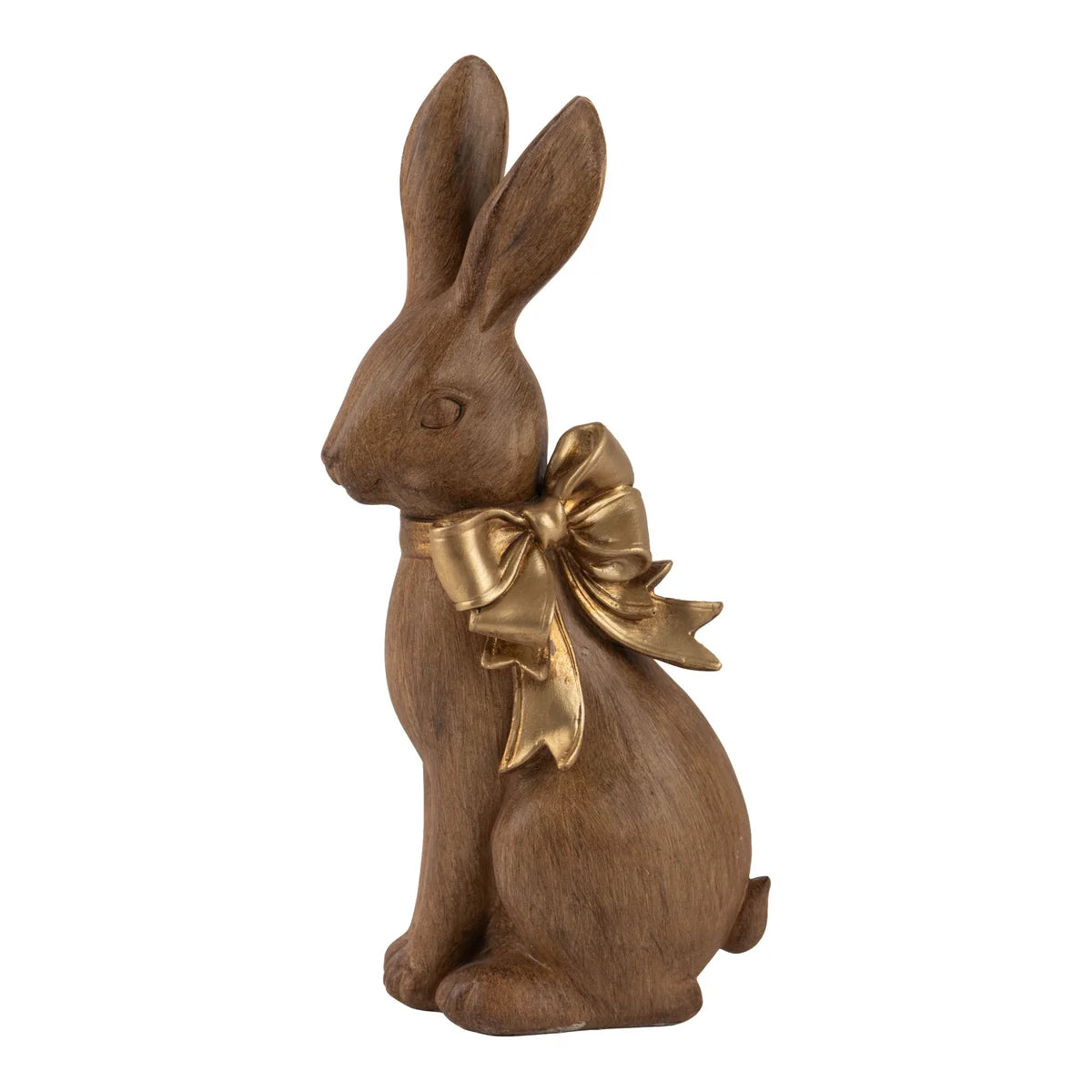 PRE ORDER - Natural Brown Sitting Bunny with Gold Bow Assorted 19cm - 2027 LATE JANUARY ARRIVAL