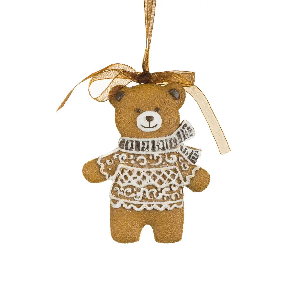 Brown & White Gingerbread Bear Ornament Hanging