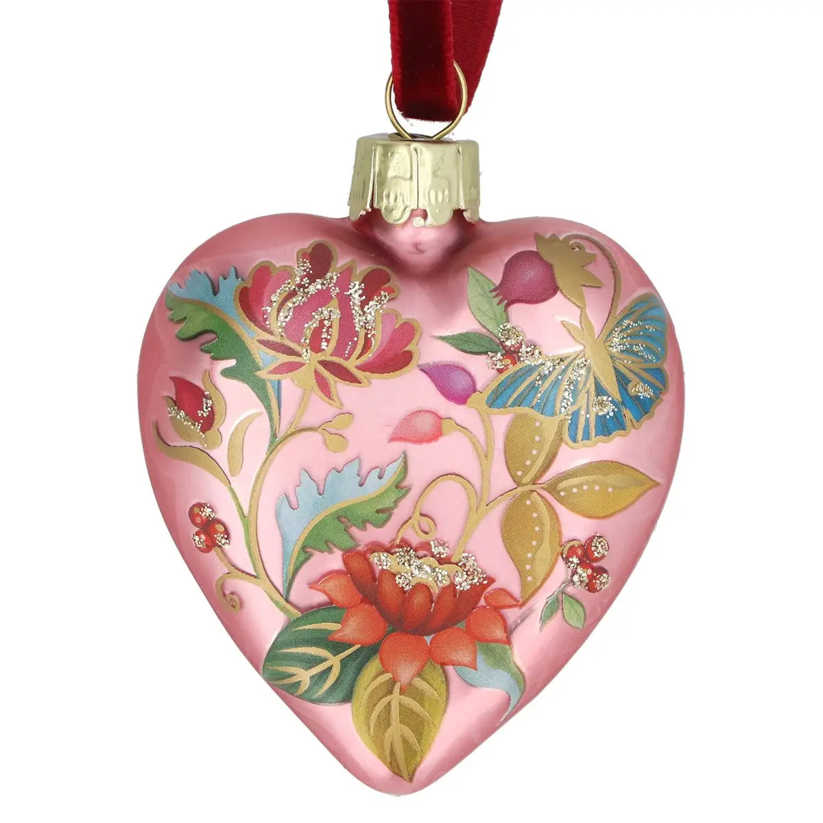 Glass Pink Floribunda Heart Ornament - 2026 LATE OCTOBER ARRIVAL