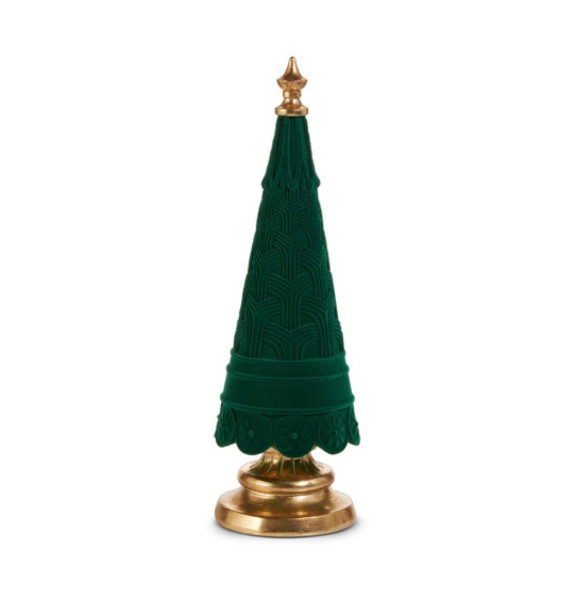PRE ORDER - Large Green Flocked Tree with Gold Base 42cm - 2026 OCTOBER ARRIVAL