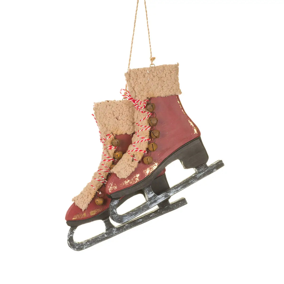 Rustic Red Wooden Ice Skates with Bells