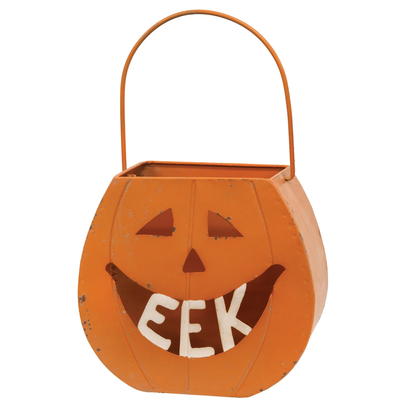 Distressed Metal "Eek" Jack O Lantern Bucket
