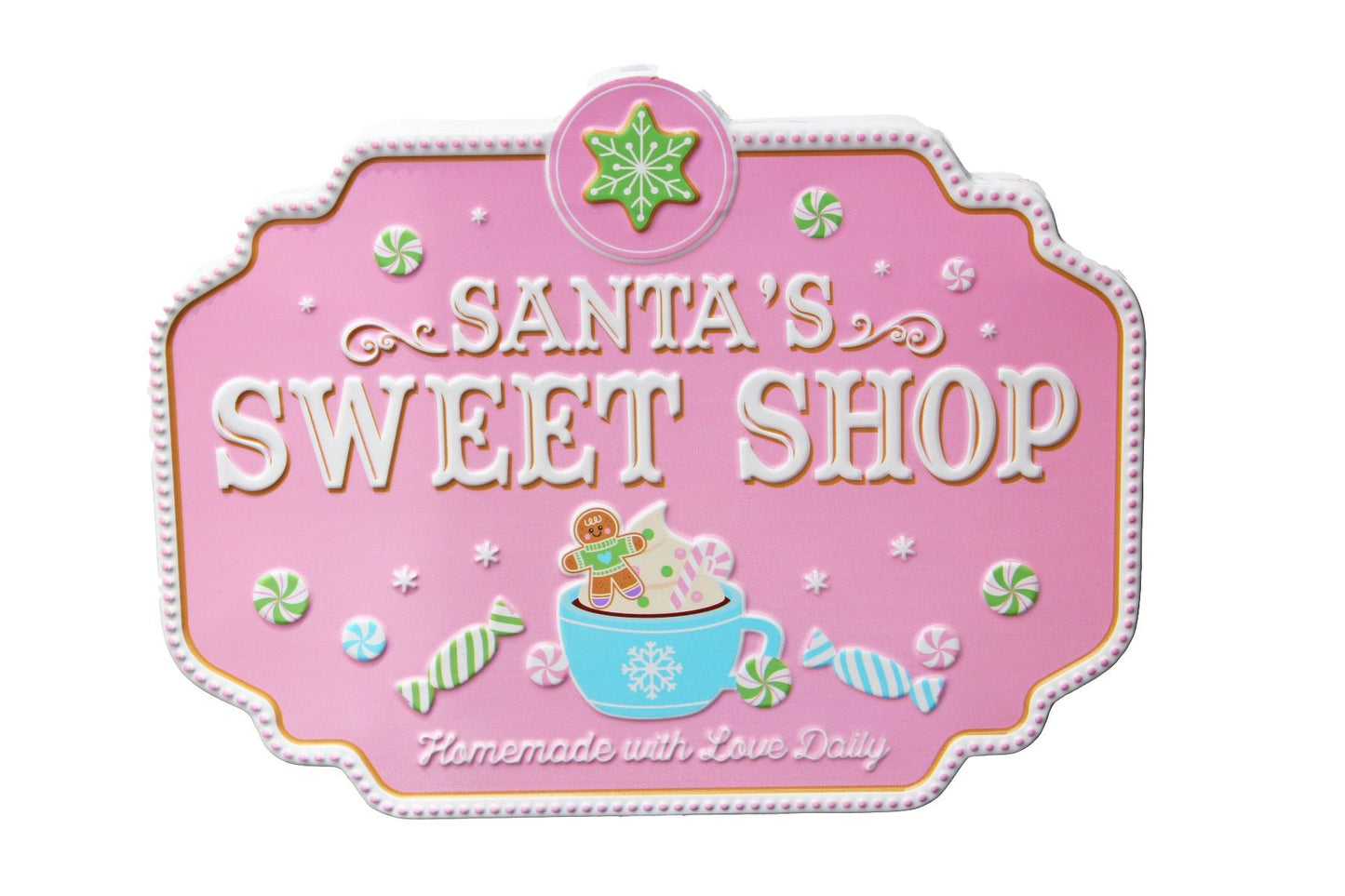 Pink Metal Santa’s Sweet Shop Sign - AUGUST ARRIVAL