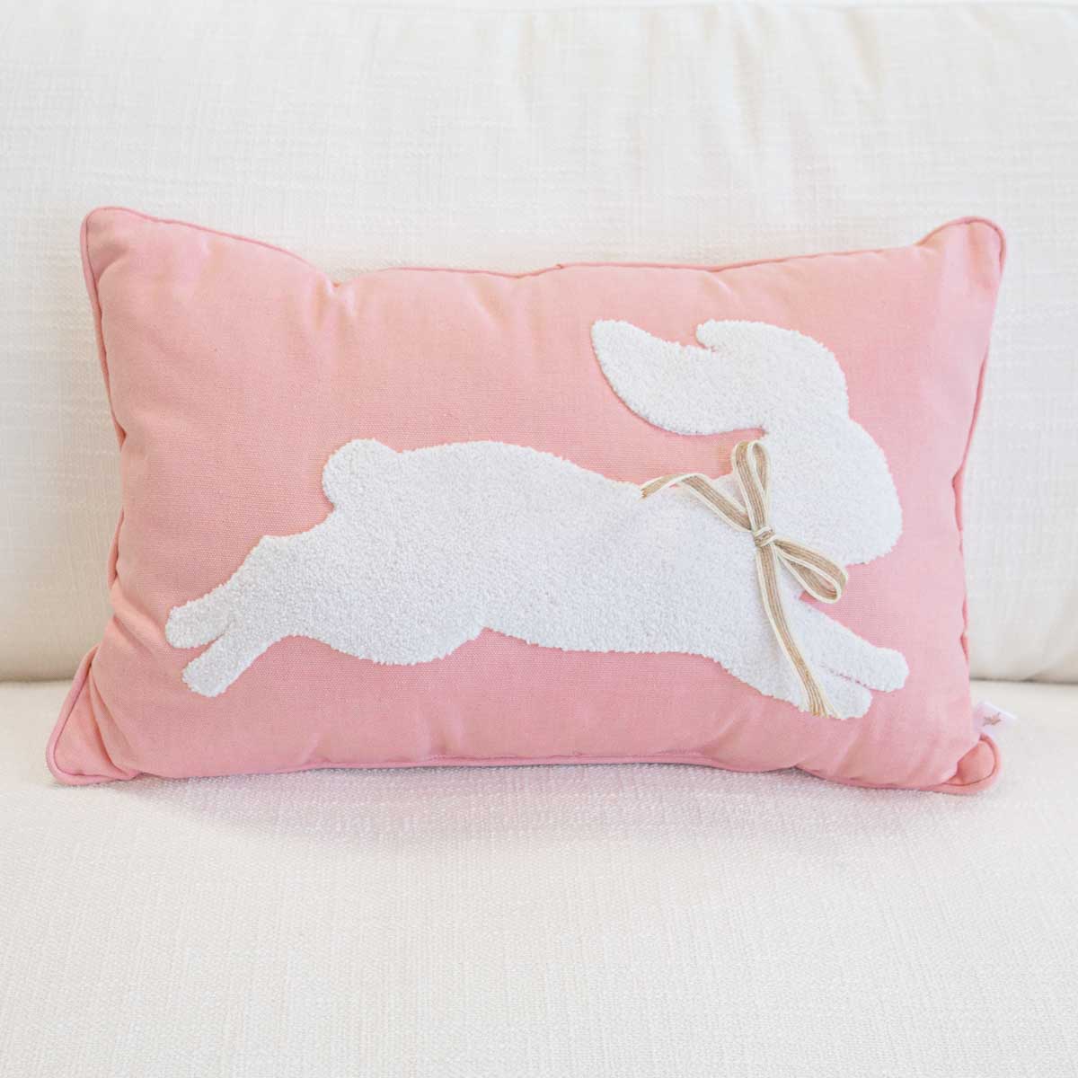 Light pink Leaping Bunny Lumbar Pillow