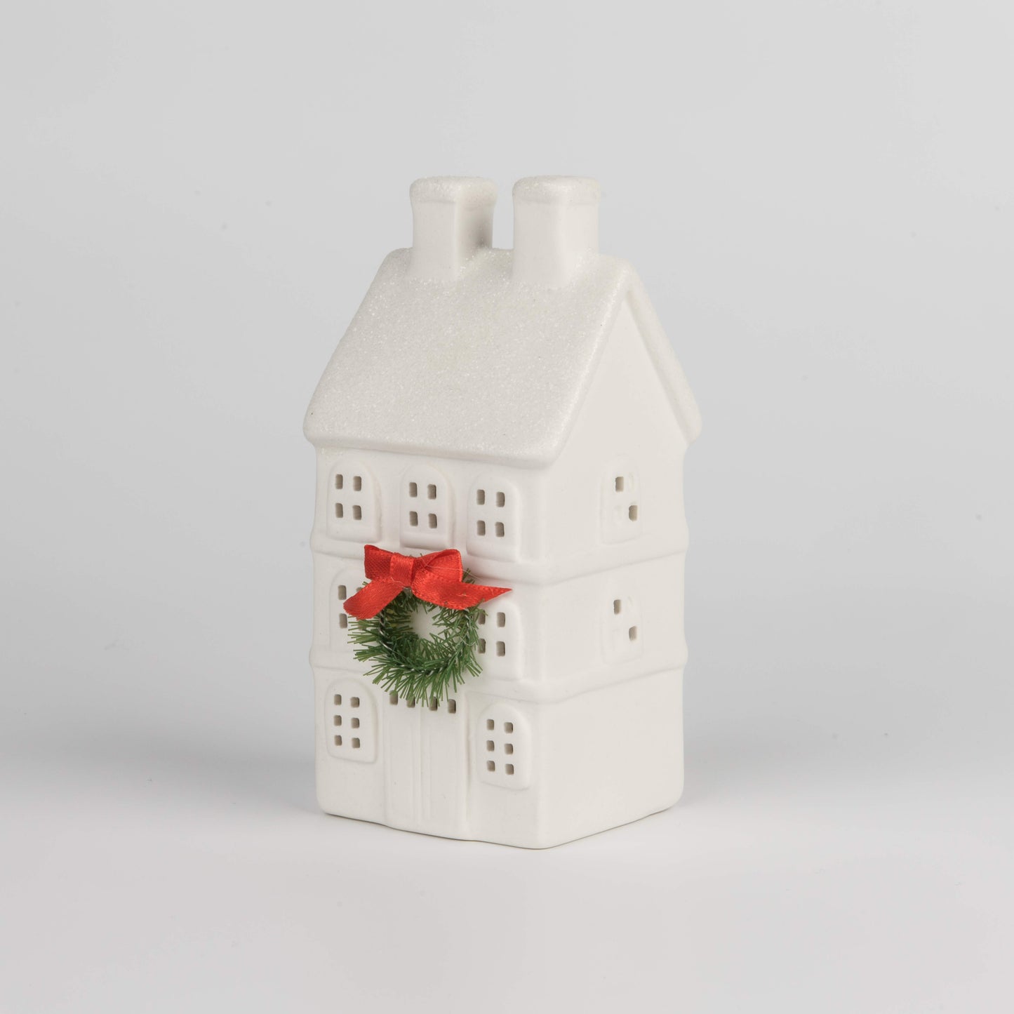 PRE ORDER - White Light up Christmas Village Townhouse With Wreath - 2026 OCTOBER ARRIVAL