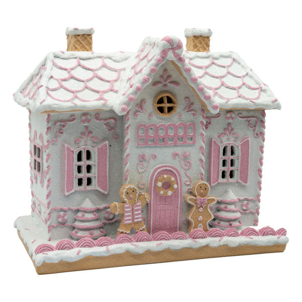 Pink LED Gingerbread House 25cm