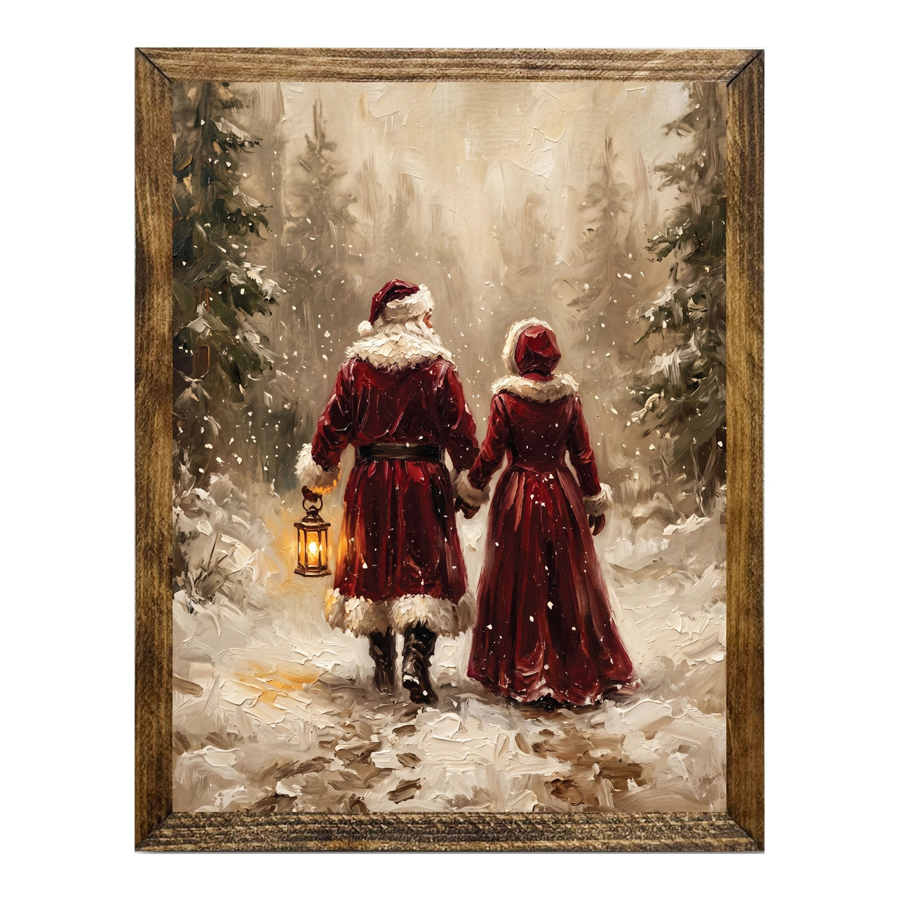 PRE ORDER - Santa & Mrs Claus Snowy Path Wooden framed print - 2026 OCTOBER ARRIVAL