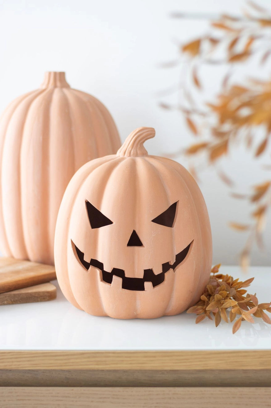 Terracotta Pumpkin Ornament with Cut Out Face 22cm