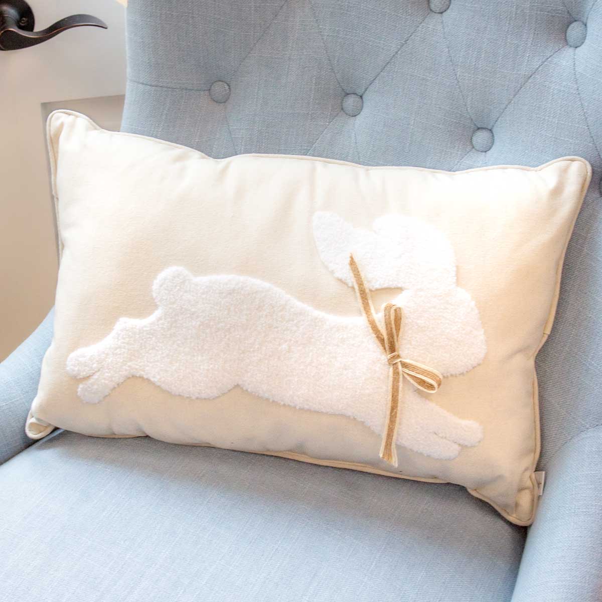 Soft White Leaping Bunny Lumbar Pillow