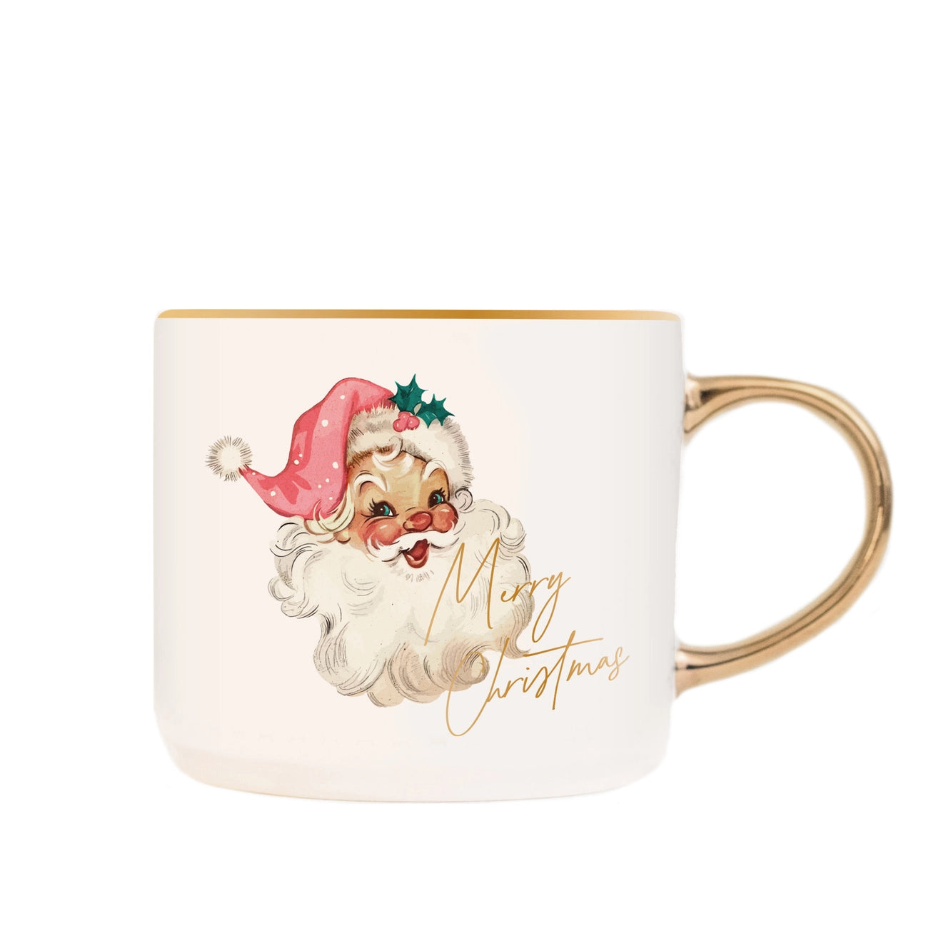 Vintage Pink Santa Coffee Mug with Gold Handle