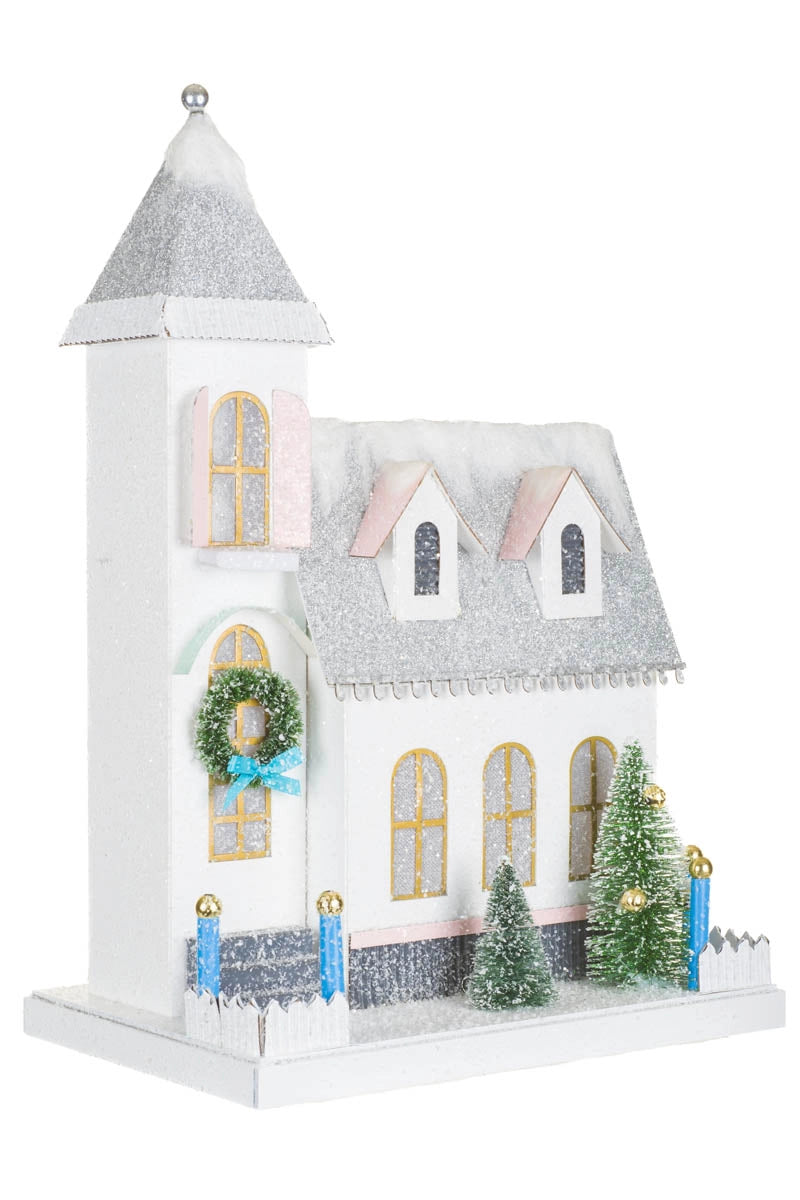 White & Silver Illuminated House with Snowy Roof - SEPTEMBER ARRIVAL