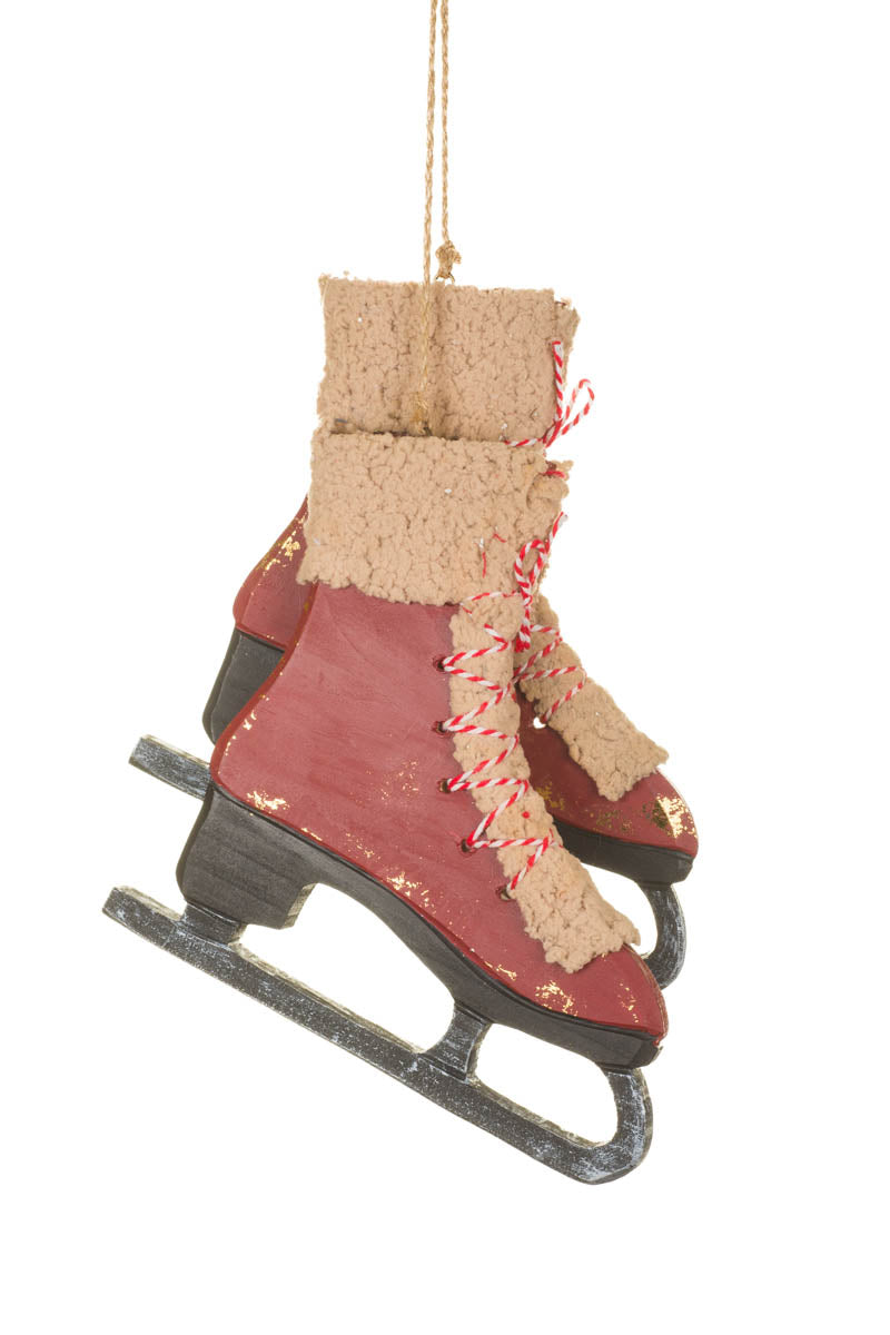 Rustic Red Wooden Ice Skates with Bells