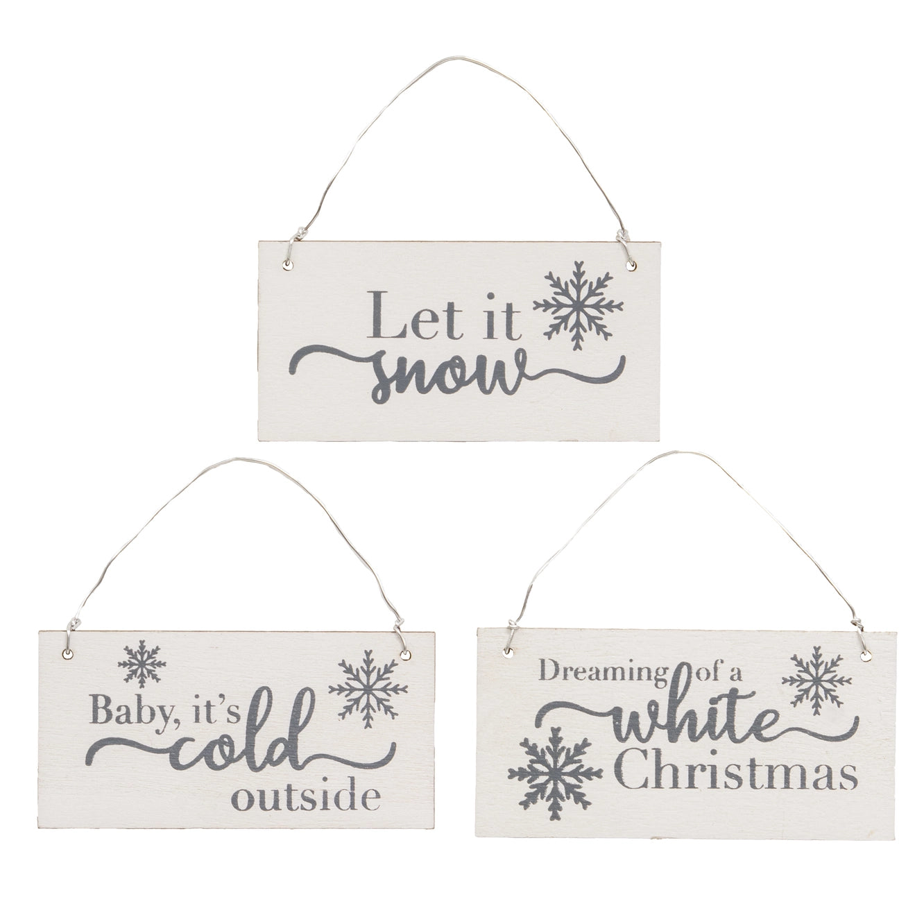 White Christmas Wooden Ornament Set of 3
