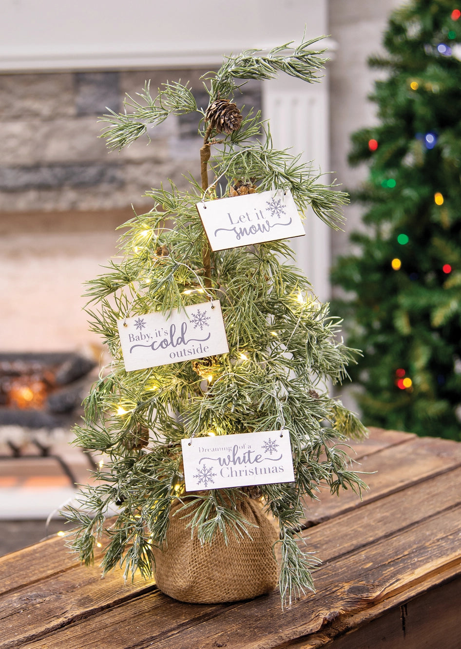 White Christmas Wooden Ornament Set of 3