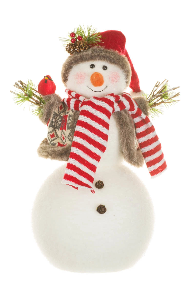 Red Cozy Snowman Figurine with Cardinal 38cm - AUGUST ARRIVAL