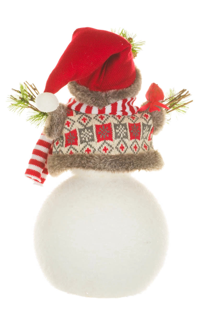 Red Cozy Snowman Figurine with Cardinal 38cm - AUGUST ARRIVAL