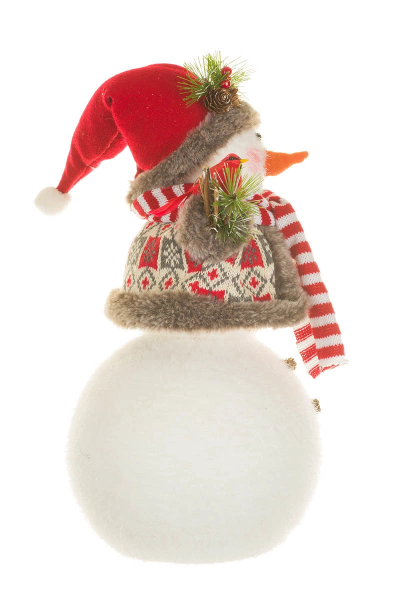 Red Cozy Snowman Figurine with Cardinal 38cm - AUGUST ARRIVAL