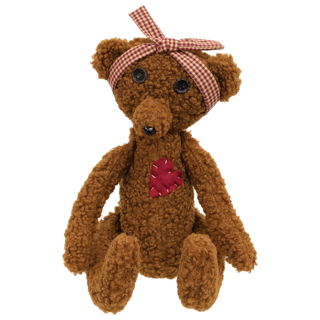 Primitive Stuffed Heart Patch Teddy Bear With Gingham Bow 40cm