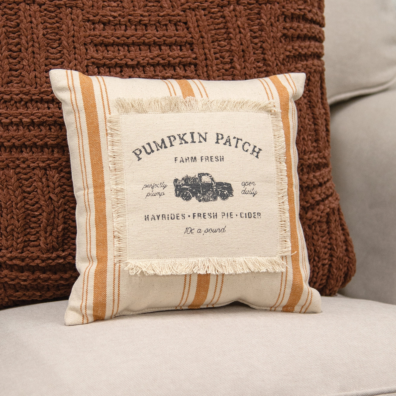 Pumpkin Patch Orange Ticking Stripe Pillow