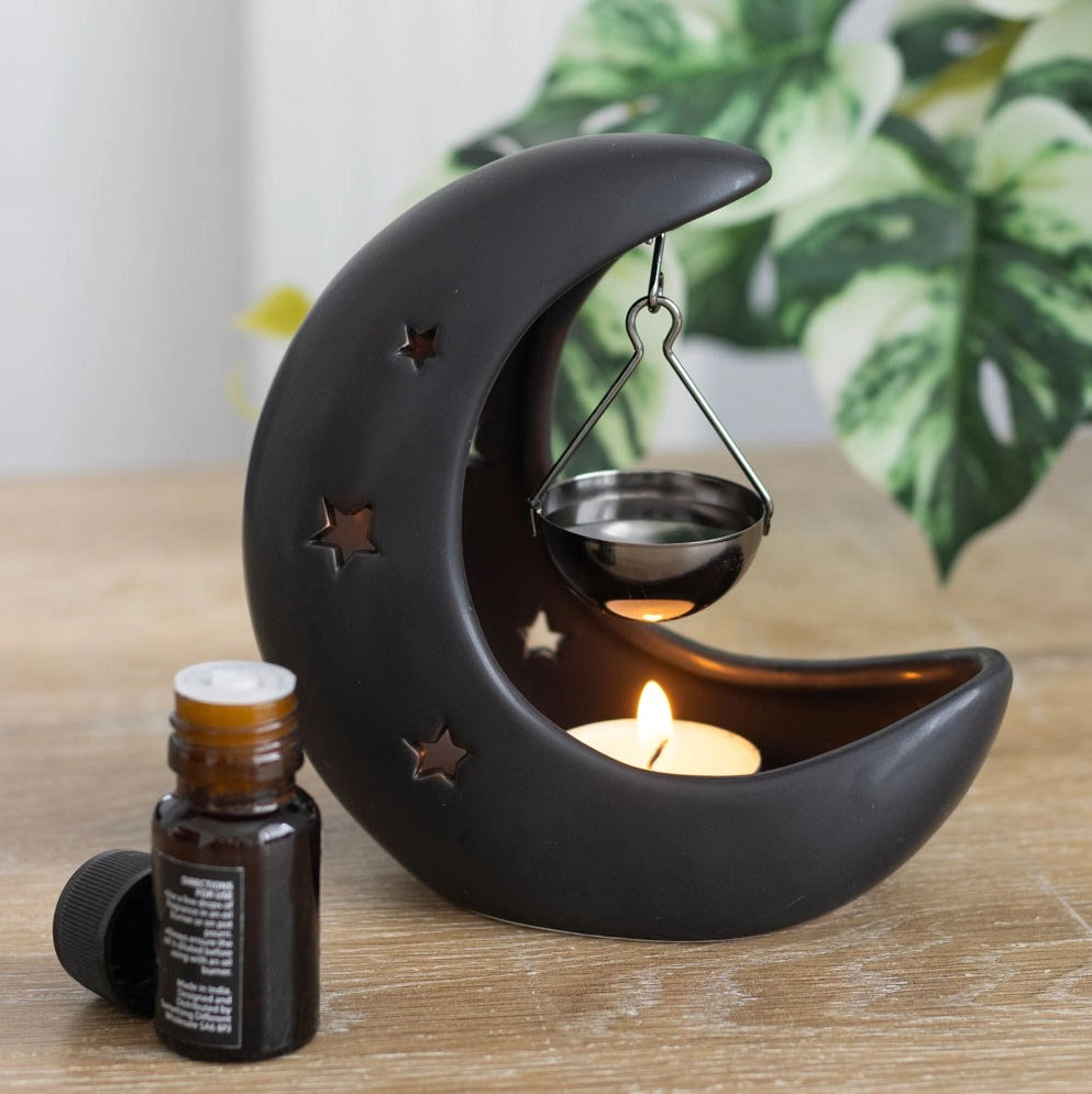 Black Crescent Moon Hanging Oil Burner 🌙