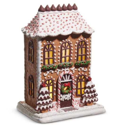Holly Jolly Holiday LED Tall Chocolate Frosted Gingerbread House - OCTOBER ARRIVAL