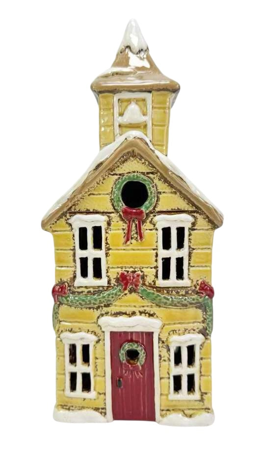 PRE ORDER - yellow Pottery Christmas Church Tea Light House - 2026 SEPTEMBER ARRIVAL