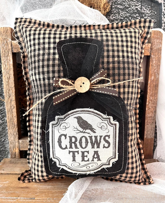 PRE ORDER - Primitive Crows Tea Fabric Pillow - 2026 SEPTEMBER ARRIVAL