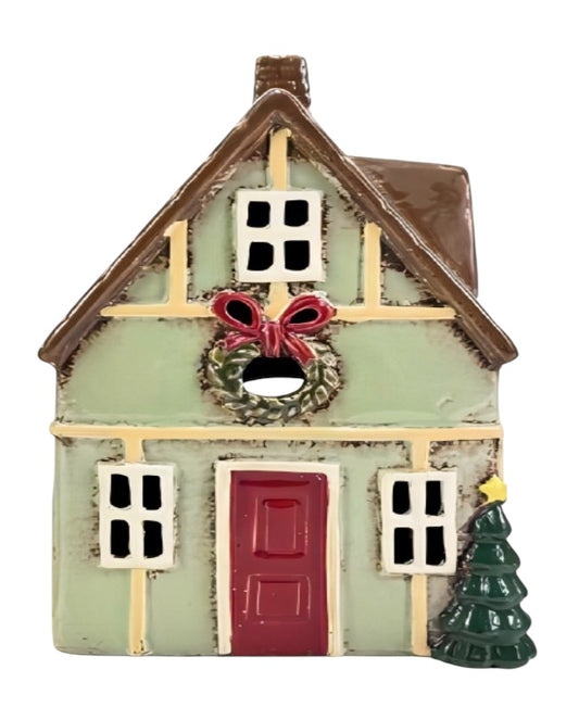 PRE ORDER - Green Pottery Christmas Tea Light House - 2026 SEPTEMBER ARRIVAL