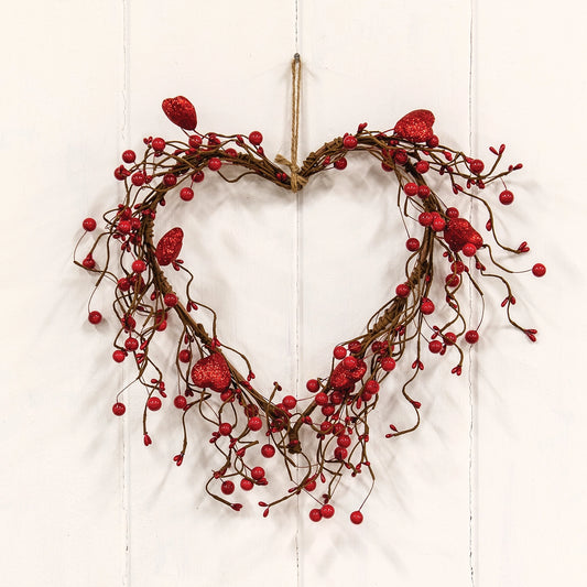 Red Heart & Berries Heart Wreath 45cm - DECEMBER ARRIVAL