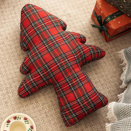PRE ORDER - Red Plaid Christmas Tree Shaped Filled Pillow 🎄- 2026 AUGUST ARRIVAL